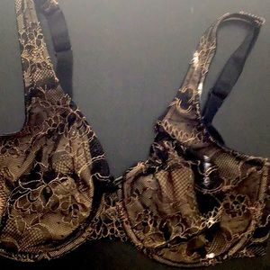 Lane Bryant Cacique Lace Bra 36DDD Black/Beige